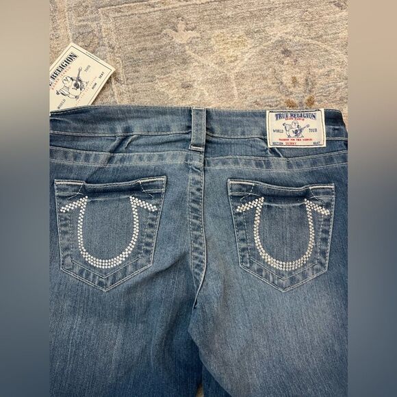 NEW True Religion Women's Blue Wash Bejeweled stone Pocket Jeans skinny crystal - Picture 2 of 7